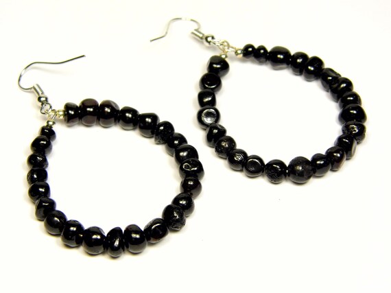 Baltic Amber women's black dangle / drop / hoop earrings AP1017