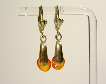 Baltic Amber Dangle Drop Earrings Brown Cognac Transparent Natural Stone 5932