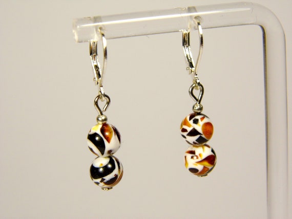 Baltic Amber Mosaic Dangle Drop Earrings Multicolor Natural Stone Genuine A0180