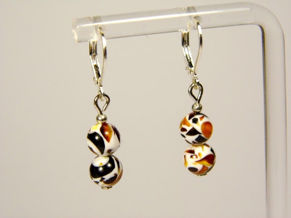 Baltic Amber Mosaic Dangle Drop Earrings Multicolor Natural Stone Genuine 5722