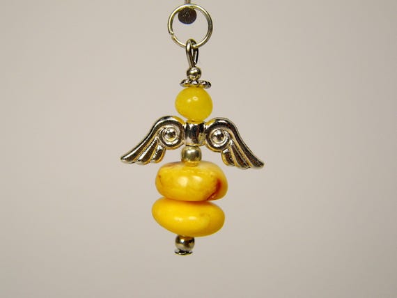 Baltic Amber Angel Pendant Charm Yellow / Butterscotch / Egg Yolk Natural Stone Genuine Gemstone A0333