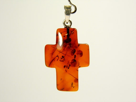 Baltic Amber Cross Pendant Brown Cognac Transparent Stone Natural Gemstone 5215