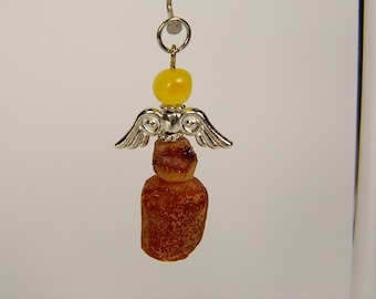 Baltic Amber Angel Pendant Charm Brown Yellow Natural Stone Genuine Gemstone A0329