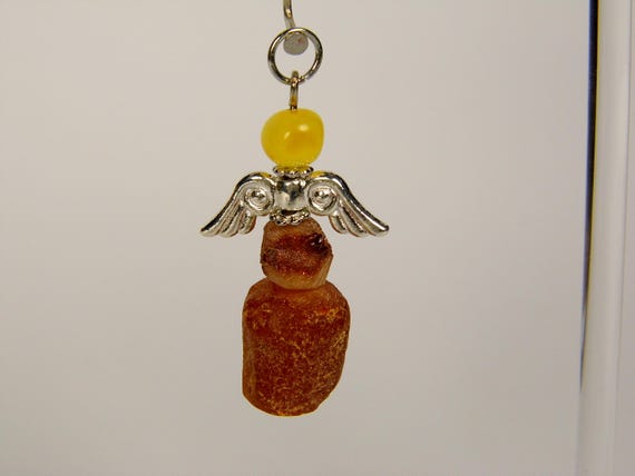 Baltic Amber Angel Pendant Charm Brown Yellow Natural Stone Genuine Gemstone A0329