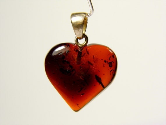 Baltic Amber Heart Pendant Charm 0.71x0.67" Cognac Transparent Brown Stone 5303