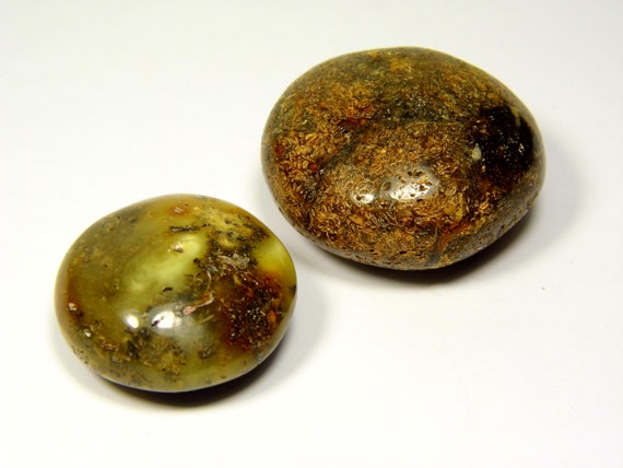 Lot of 2 Baltic Amber Round Stones 21gr Brown Black Yellow Drilled Natural 5261