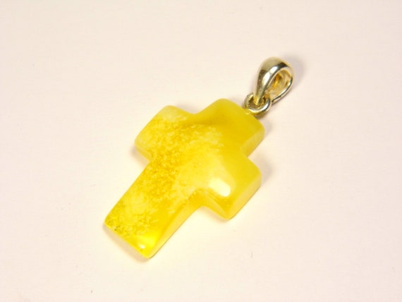 Baltic Amber Cross Pendant Charm Yellow Stone Natural Genuine Gemstone 5224