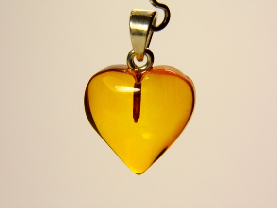 Baltic Amber Heart Pendant Charm 0.63x0.63" Cognac Transparent Brown Stone 4785