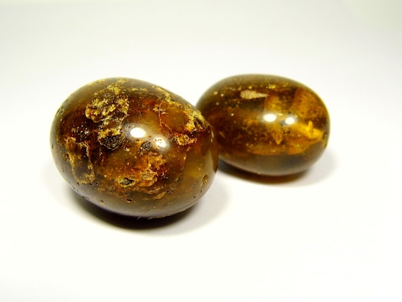 Lot of 2 Baltic Amber Oval Stones 27gr Brown Black Drilled Natural Genuine 5260