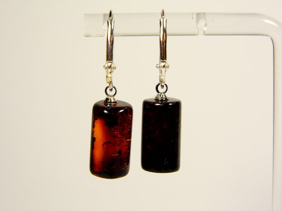 Baltic Amber Dangle Drop Earrings Brown Cognac Natural Stone Gemstone 5204