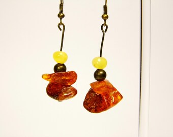 Baltic Amber Dangle Drop Earrings Multicolor Natural Stone Genuine Gemstone A0345