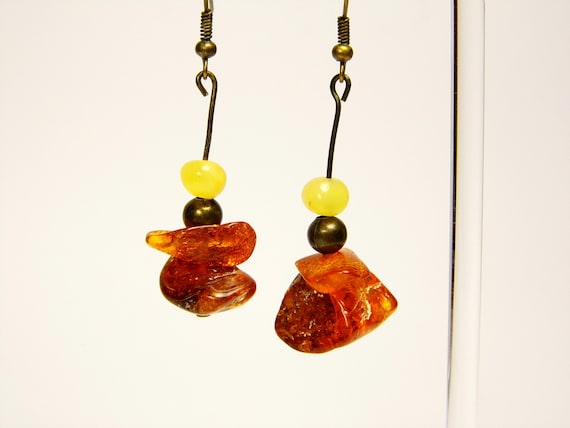Baltic Amber Dangle Drop Earrings Multicolor Natural Stone Genuine Gemstone A0345
