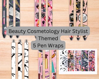 Beauty Cosmetology Hair Stylist Themed Pen Wraps Set 1, Epoxy Pen Wraps, Digital File, Digital Download, Wrap Png, Pen Wrap Bundle