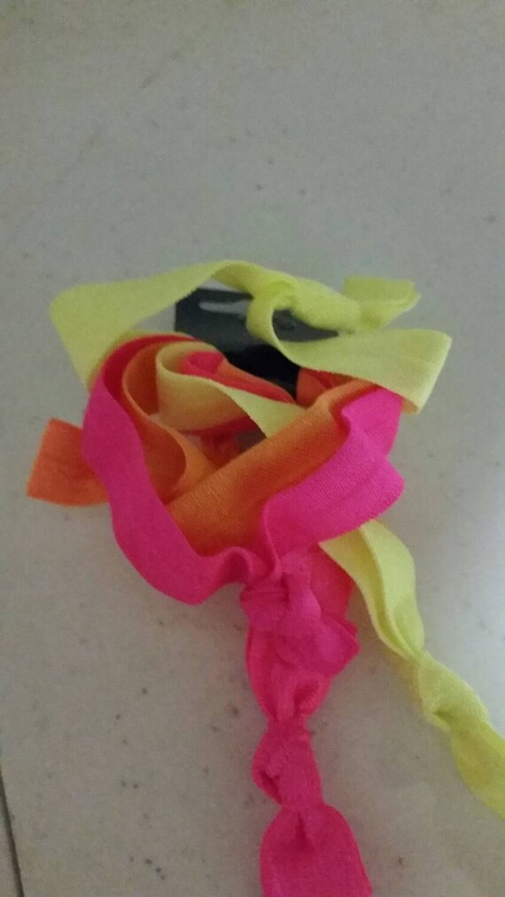 Foe Elastic Hair Ties Neon Colors Set Of 6 Etsy