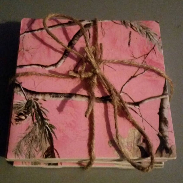 Pink Realtree Camo Waterproof  Tile Coasters -Set of 4