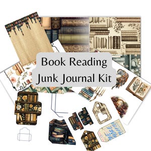 Book Reading Themed Printable Junk Journal Kit, digital file, digital download, printables
