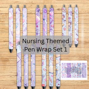 Krankenschwester Pen Wraps Set, Epoxy Pen Wraps, digitale Datei, digitaler Download, Wrap Png, Pen Wrap Bundle