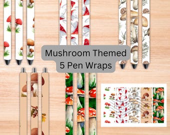 Mushroom Themed Pen Wraps Set 1, Epoxy Pen Wraps, Digital File, Digital Download, Wrap Png, Pen Wrap Bundle