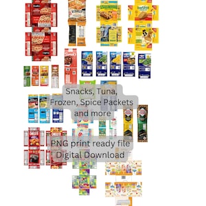 Små skatter: Matvaror och frysta minidockhus, digital nedladdning, utskrivbara dockhus, miniböcker