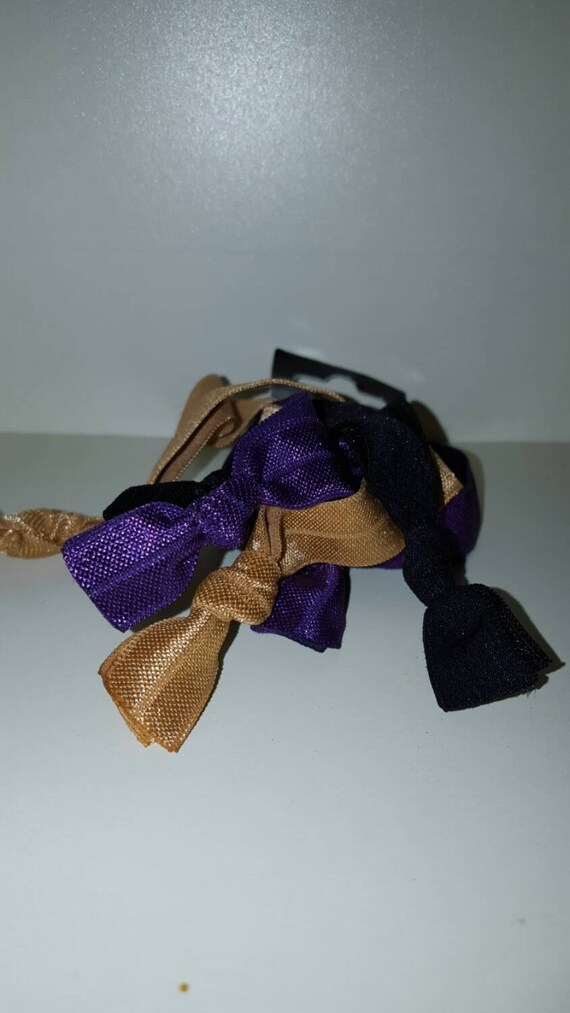 Foe Purple Black And Gold Fold Over Elastic Hair Ties Set Of Etsy