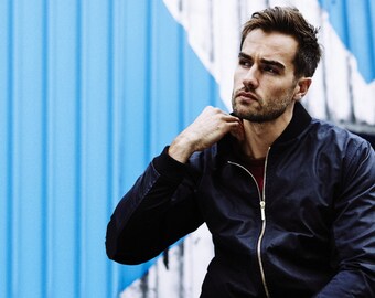 Mens Bomber Jacket in Dark Blue Cotton - Made in UK