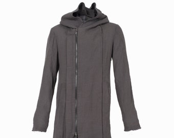 Linen Parka Jacket In Dark Grey with Gunmetal Zips