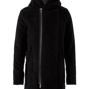 Mens Long Coat in Black Cotton with hood Reed image 4