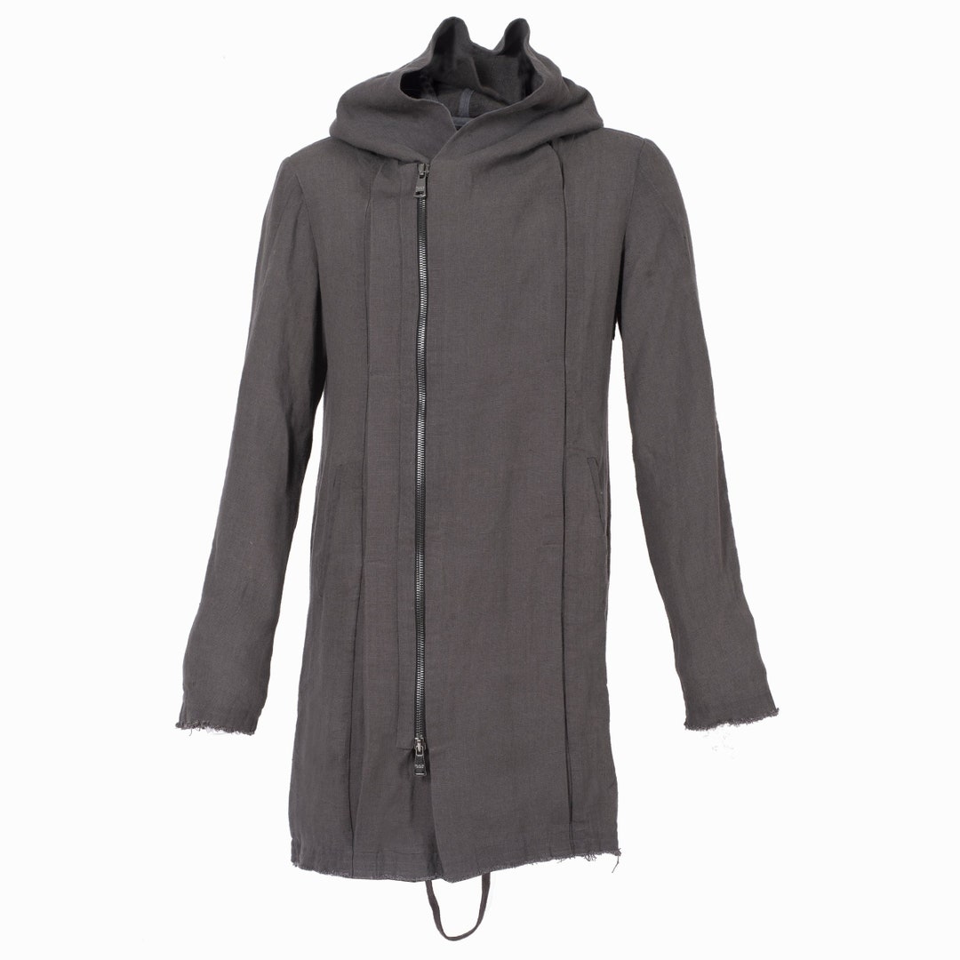 Linen Parka Jacket in Dark Grey With Gunmetal Zips Etsy