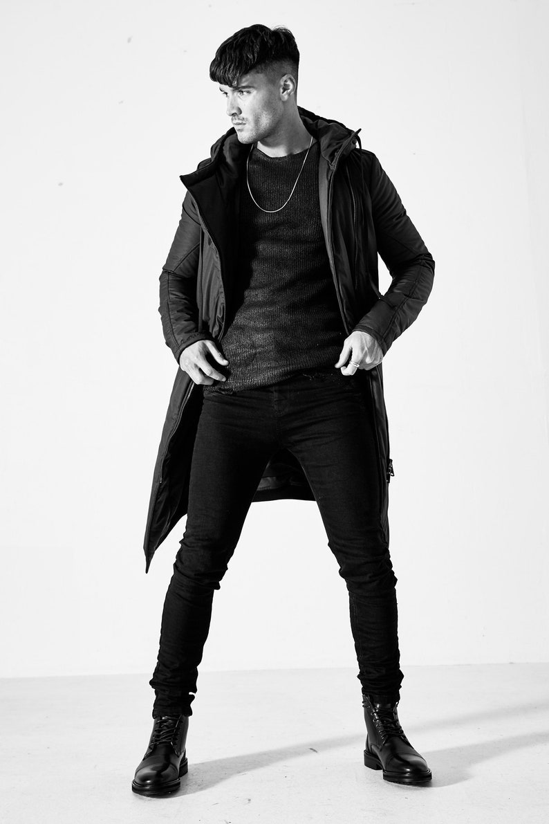 Men's Skinny Jeans in Black Stretch Denim Nicks image 1