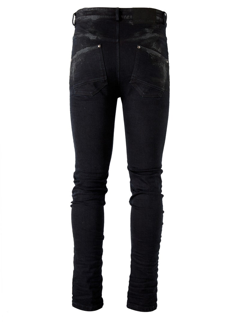 Men's Skinny Jeans in Black Stretch Denim Nicks image 5