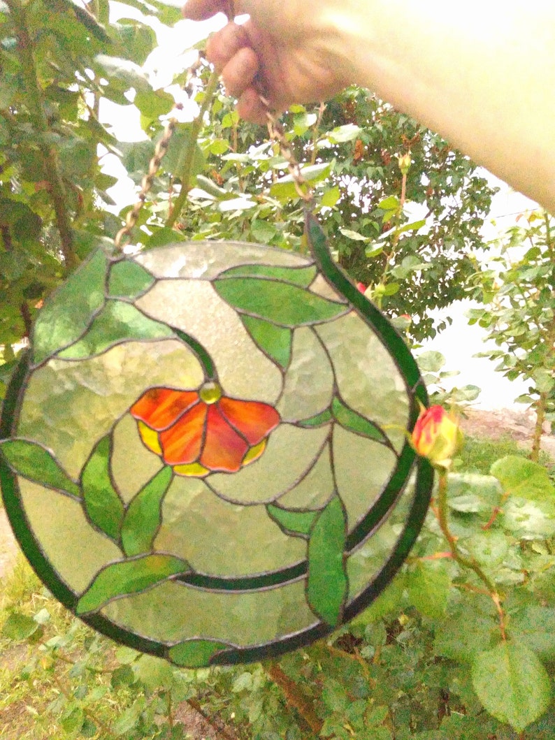 Flower Suncatcher. Stained Glass Window Hanging. Tiffany Glass Etsy