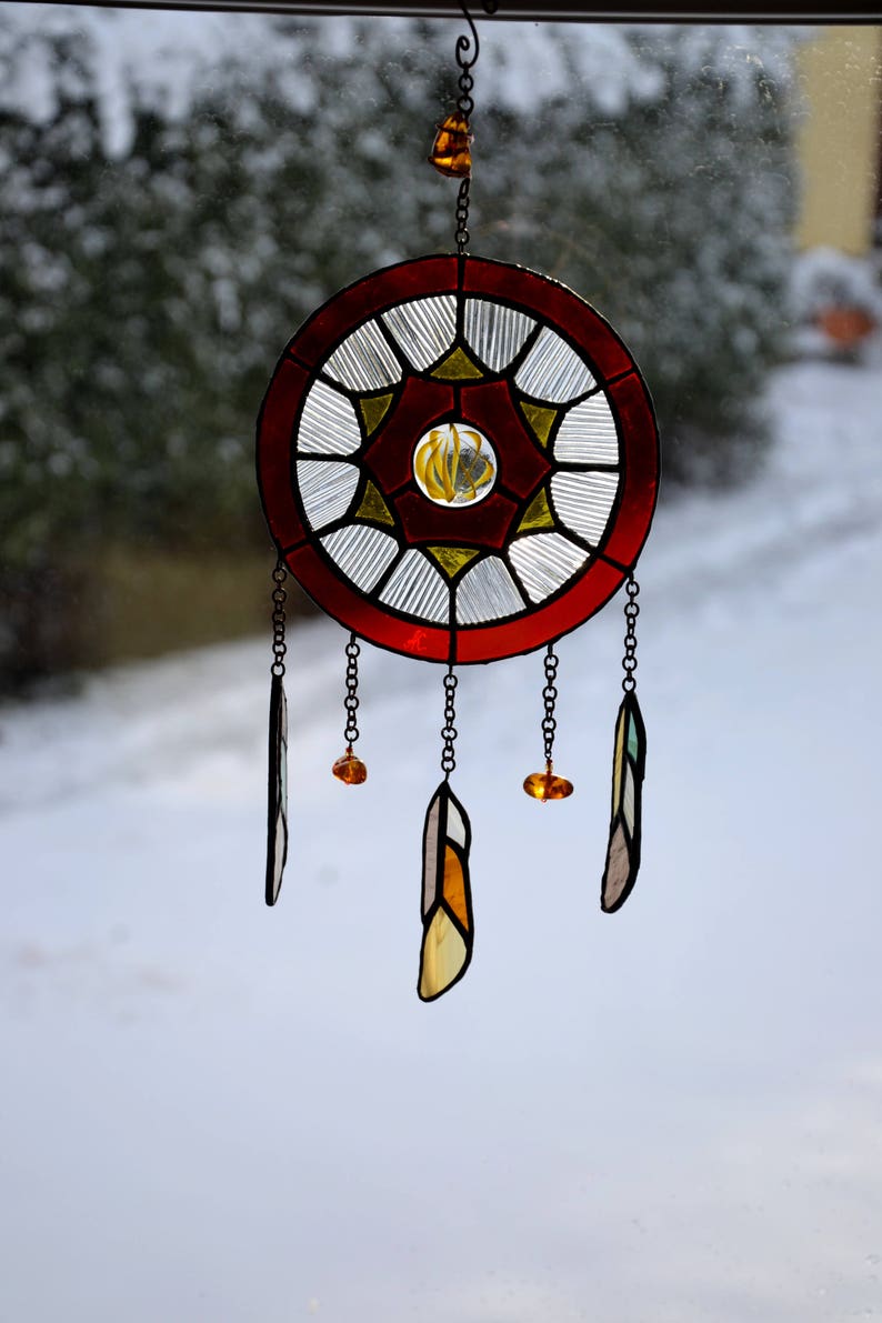 Suncatcher Dreamcatcher Tiffany Mosaic Window Pendant Handmade Etsy