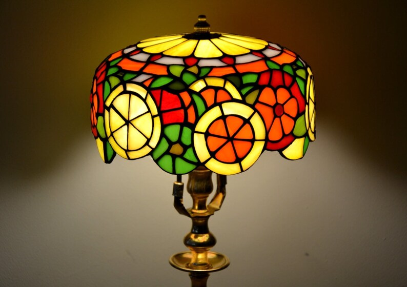 Citrus Lamp Stained Glass Shade Handmade Table Lampshade Dinner Home Decor Art Lemon