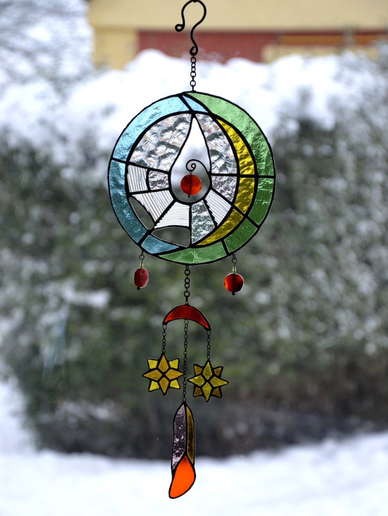 Suncatcher Crescent Tiffany Mosaik Fenster Anhänger. Etsy
