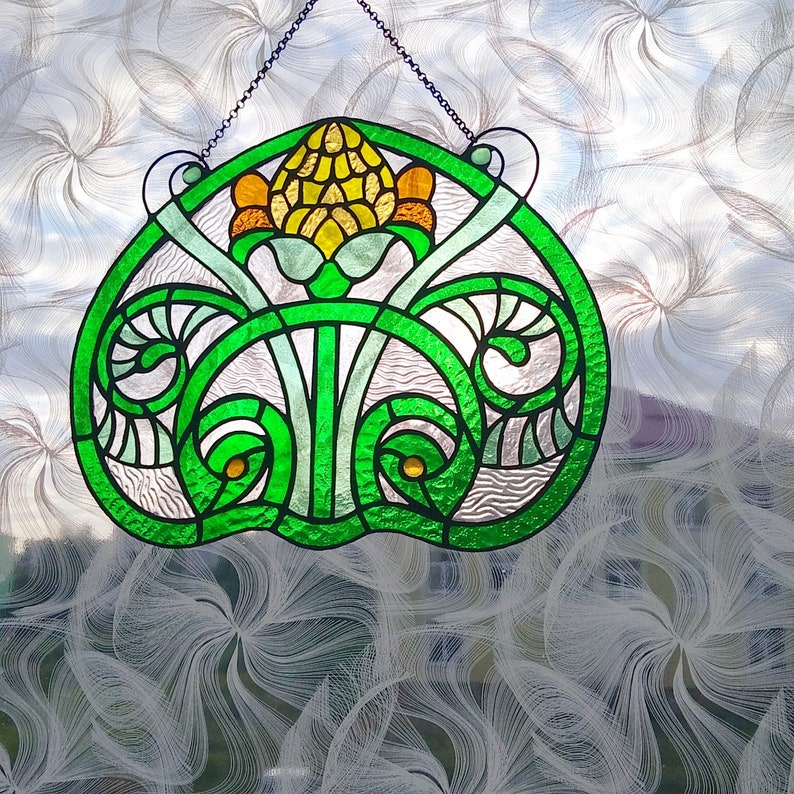 Thistle Yellow Suncatcher. Stained Glass Window Etsy