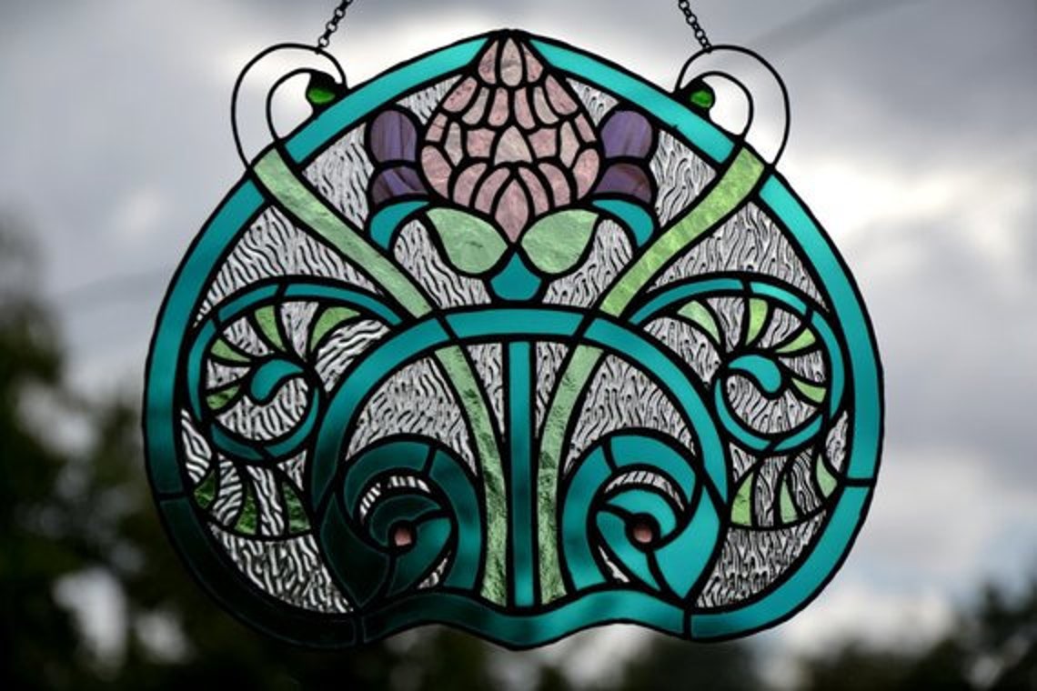 Lilac Thistle Suncatcher. Stained Glass Window Hanging.tiffany Etsy