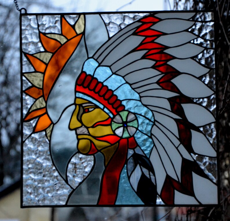 Indian Stained glass panel Tiffany method Suncatcher window Etsy