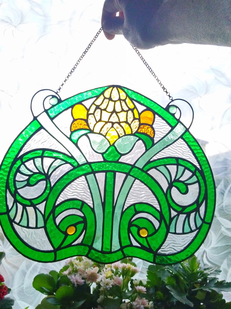 Thistle Yellow Suncatcher. Stained Glass Window Etsy