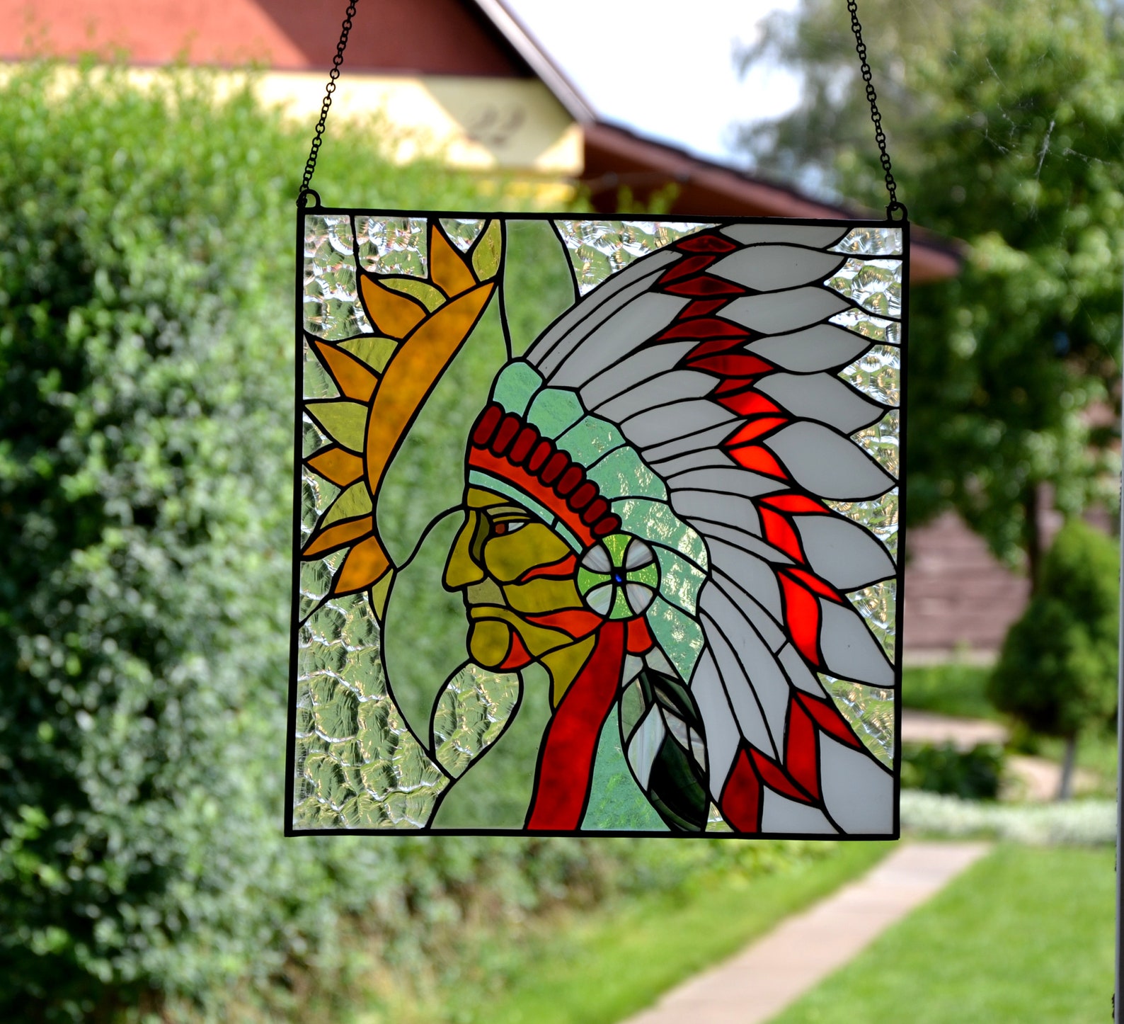 Indian Stained Glass Panel Tiffany Method Suncatcher Window Etsy