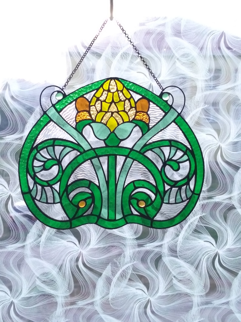 Thistle Yellow Suncatcher. Stained Glass Window Etsy