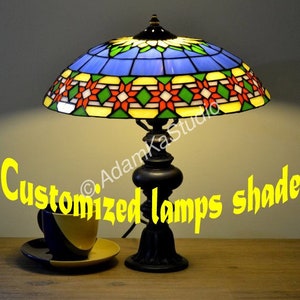 Stained-glass Table lamp &quot;Embroidery&quot;/glass lamp shade with the Ukrainian ethnic pattern/Glass with Sunflower/Cabinet lamp stained glass