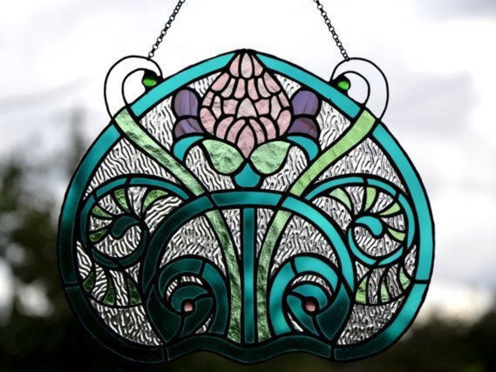 Lilac Thistle Suncatcher. Stained Glass Window Hanging.tiffany Etsy