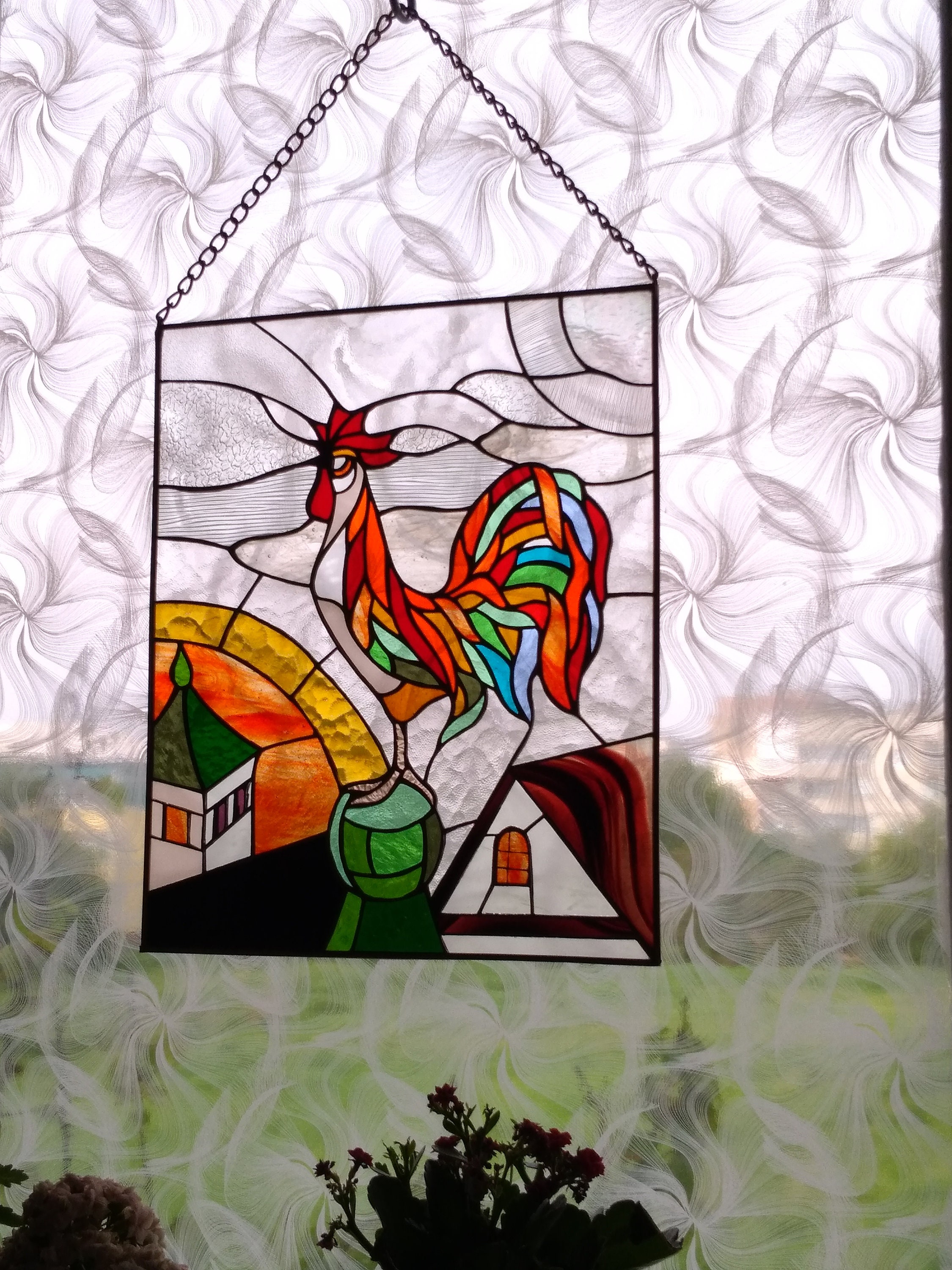 Rooster Stained Glass Panel Tiffany Method. Suncatcher Window Etsy