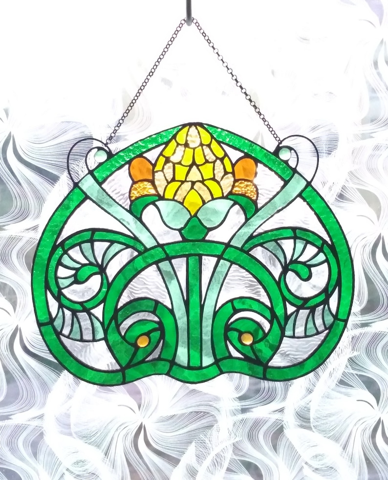 Thistle Yellow Suncatcher. Stained Glass Window Etsy