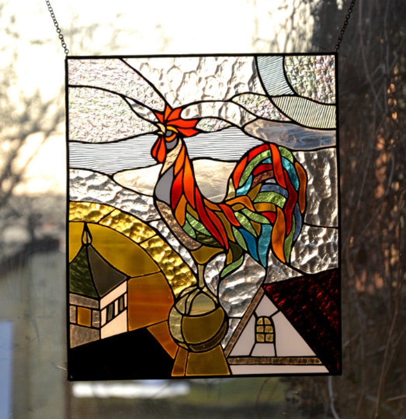 Rooster Stained Glass Panel Tiffany Method. Suncatcher Window Etsy