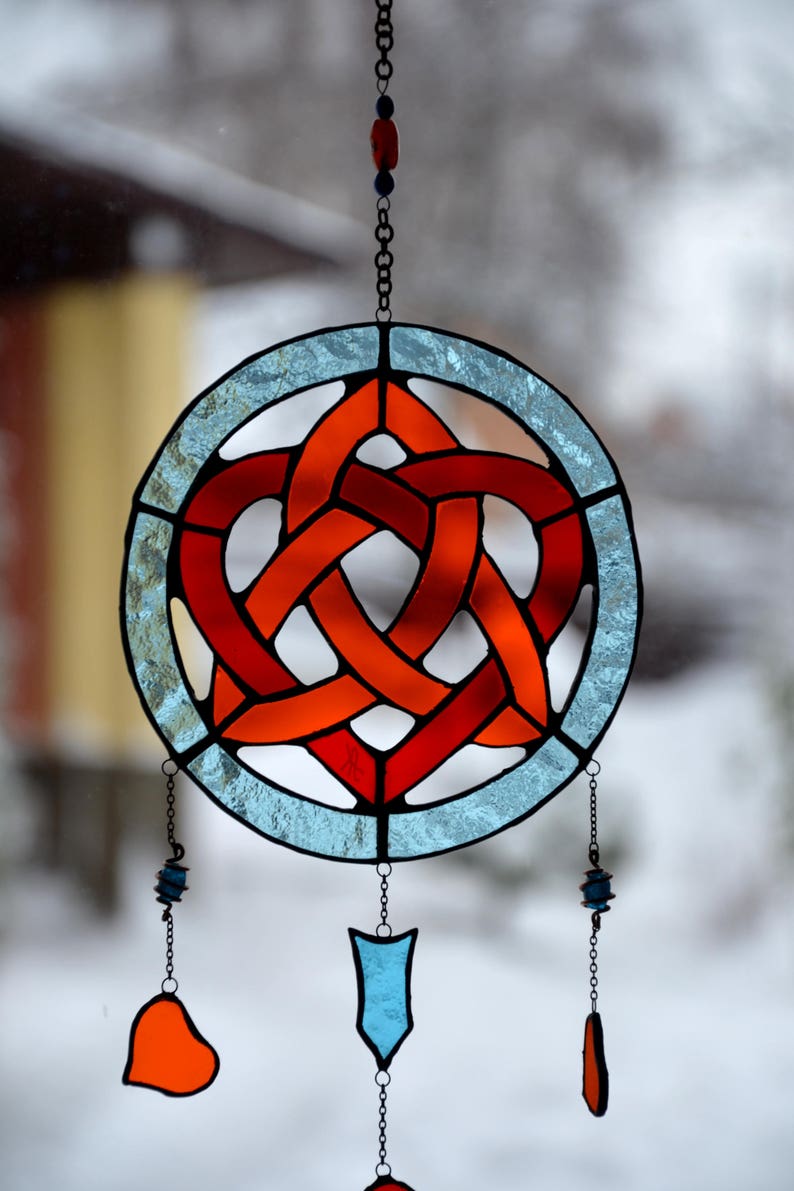 Suncatcher Celtic Knot & Heart Tiffany Stained Glass Window Etsy