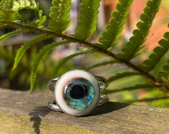 Zilver en glas Fish Eye Ring