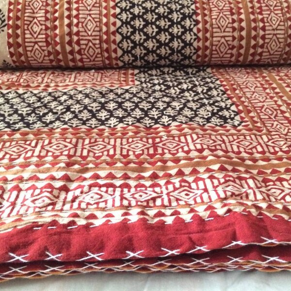 Indian Handmade Kantha Quilt Queen Size Bedcover Indian Throw Home Decor Bedspread Cotton Quilt