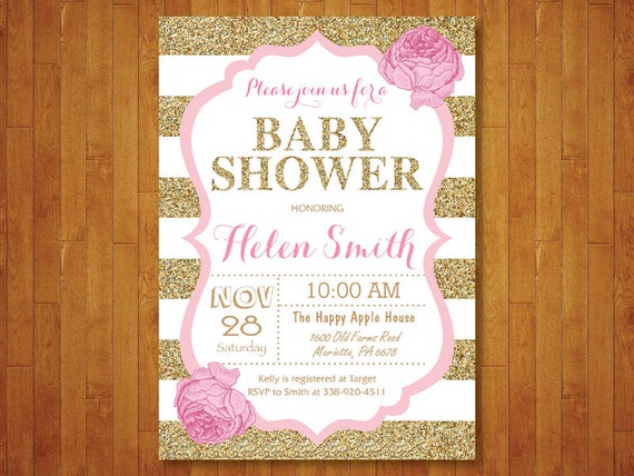 Pink And Gold Baby Shower Invitation Pink Black Gold Glitter Etsy