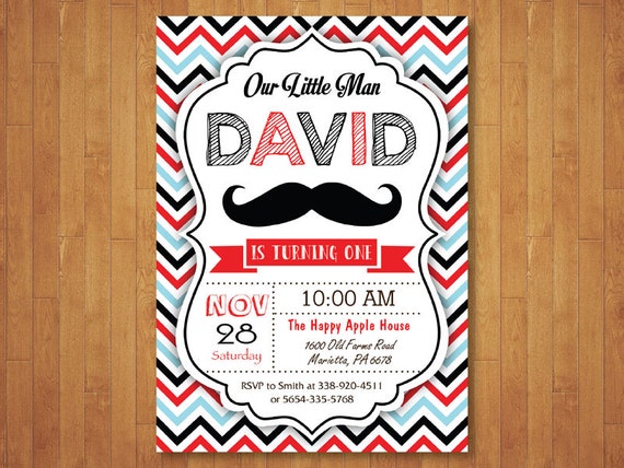 Mustache Birthday Invitation Little Man Mustache Birthday Etsy